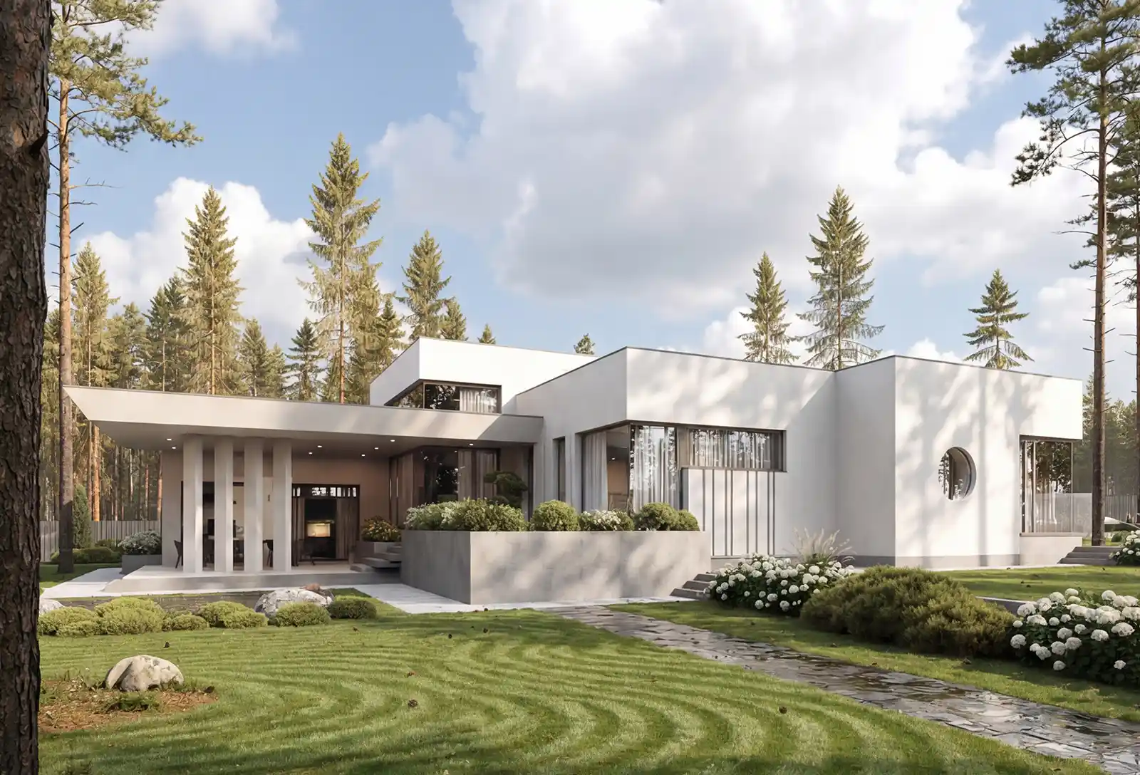 Современный загородный дом в лесу, архитектурный проект частного дома BIMetric architects